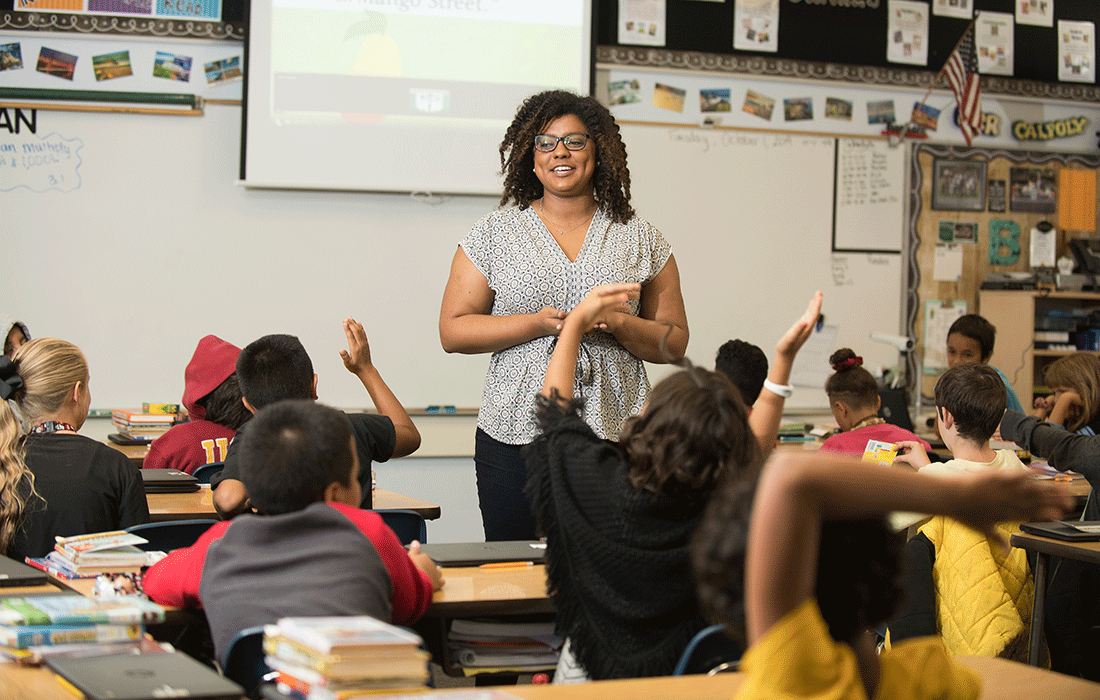 A teacher in her classroom.