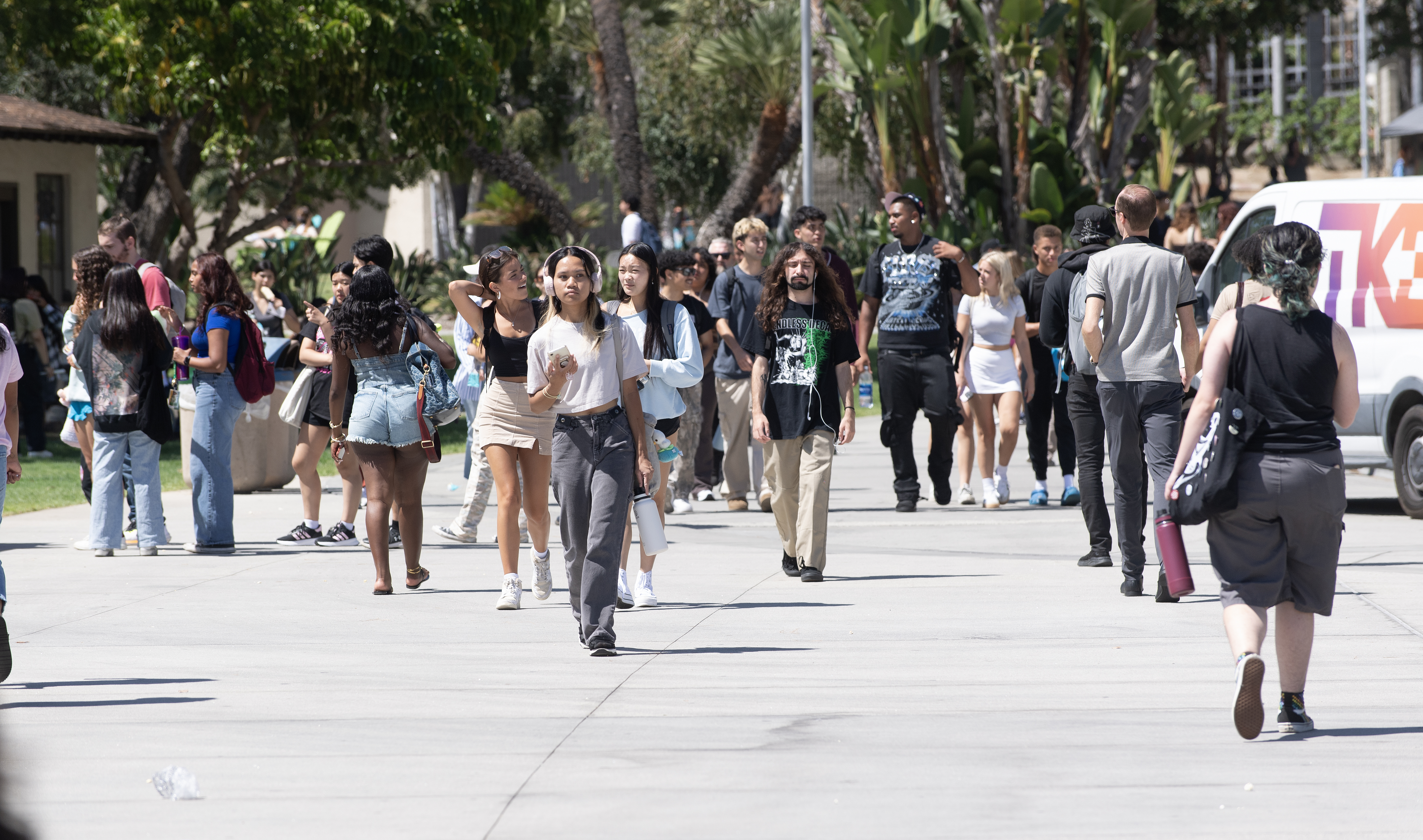Students walk across campus during the first day of the 2024 fall semester.