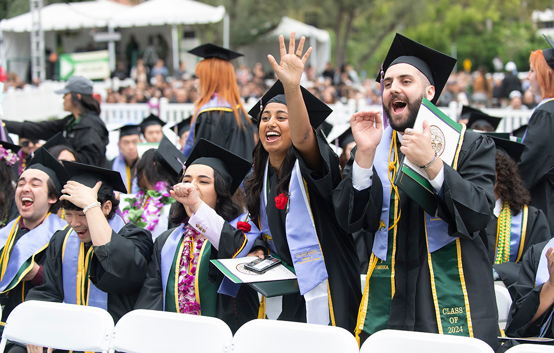 Graduates celebrate during the College of Environmental Design commencement ceremony.
