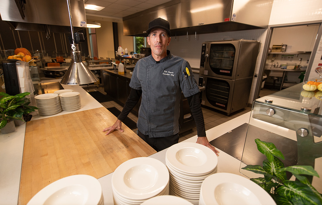 Chef Kris Arguin at the Halal Station in Centerpointe