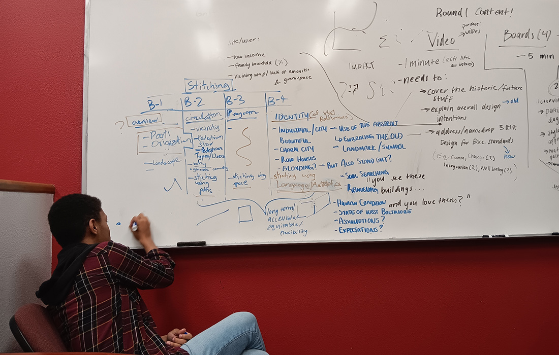 Javion draws on a white board.