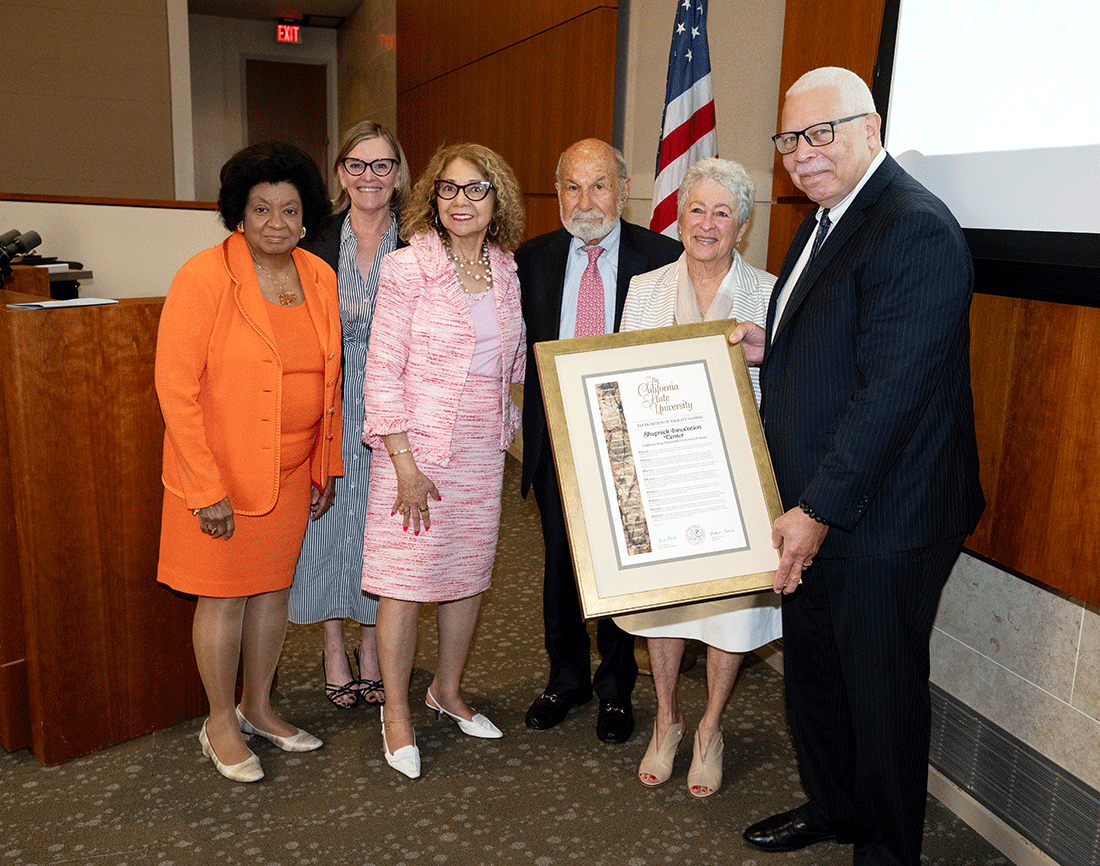 Chancellor Mildred Garcia, Dean Margie Jones, President Coley and Larry and Jo Shupnick