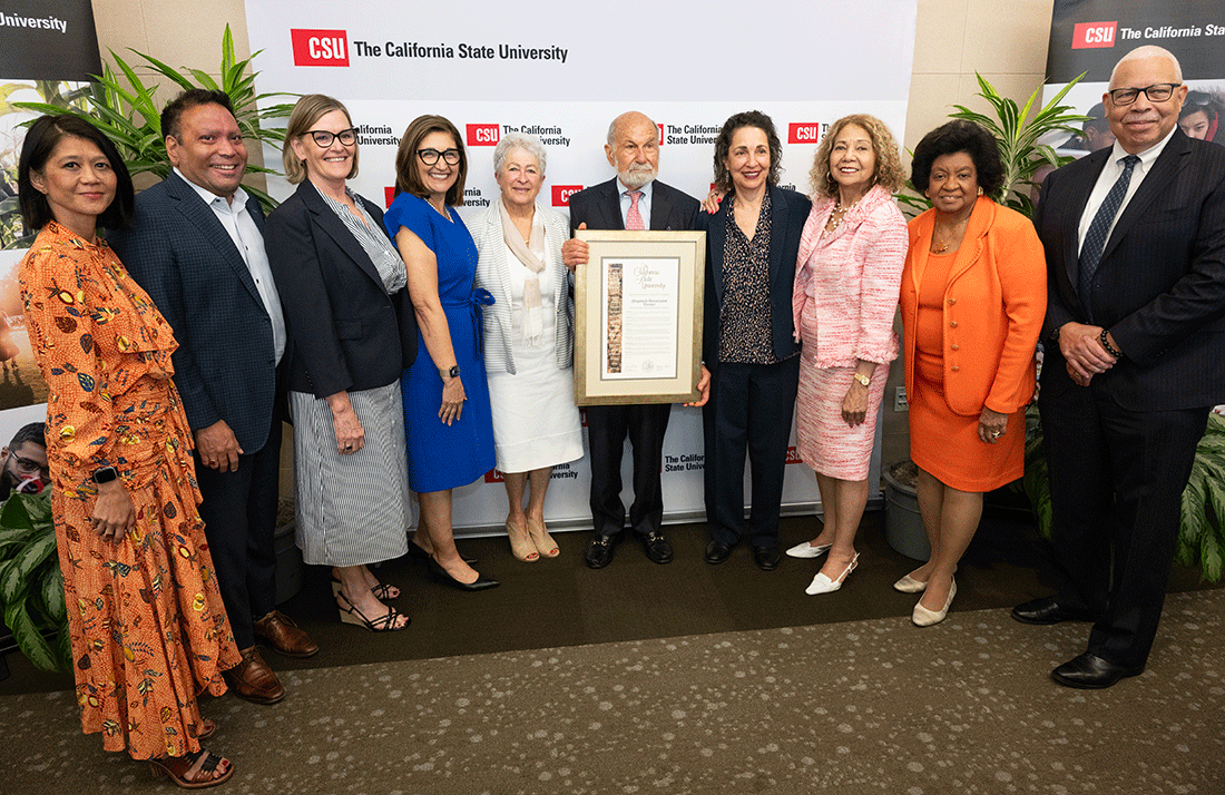 CSU Trustees pose for a photo with Larry Shupnick