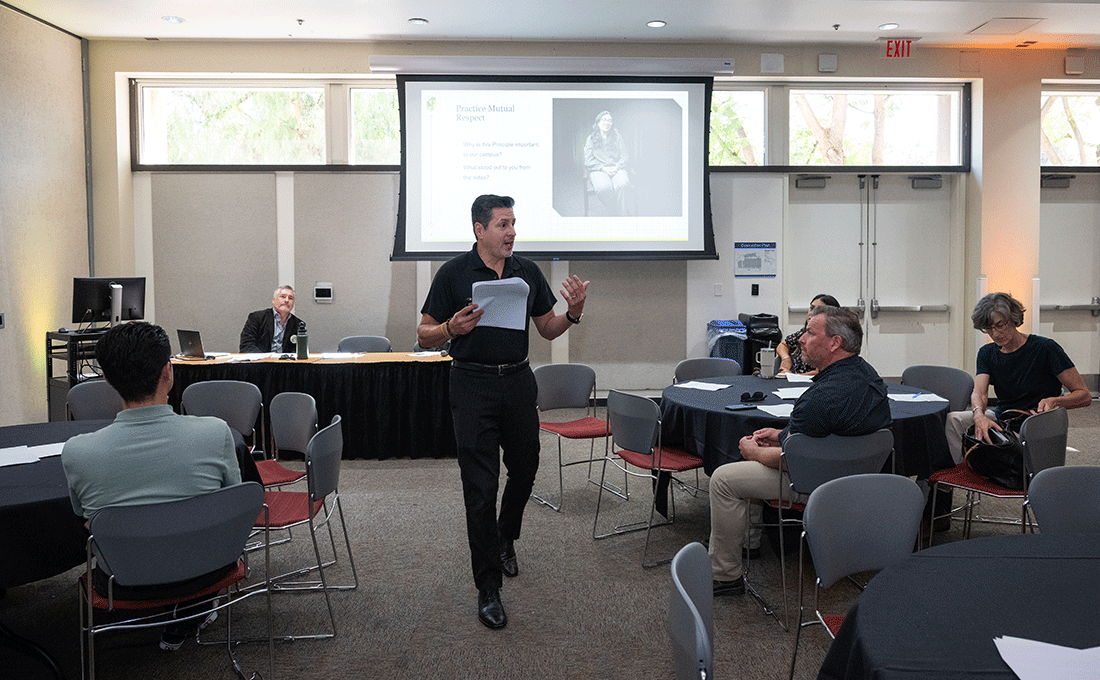Jesus Avalos presents during the Principles of Community Academic Affairs workshop during Fall Conference.