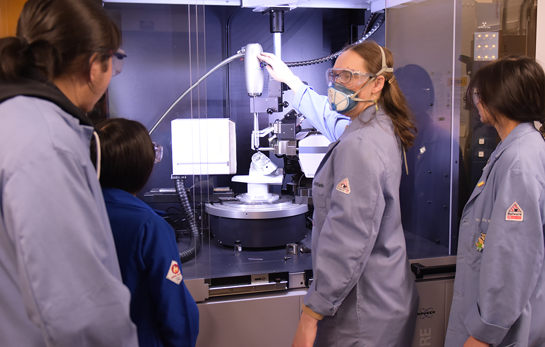 Professor Chantal Stieber teaches in a lab.