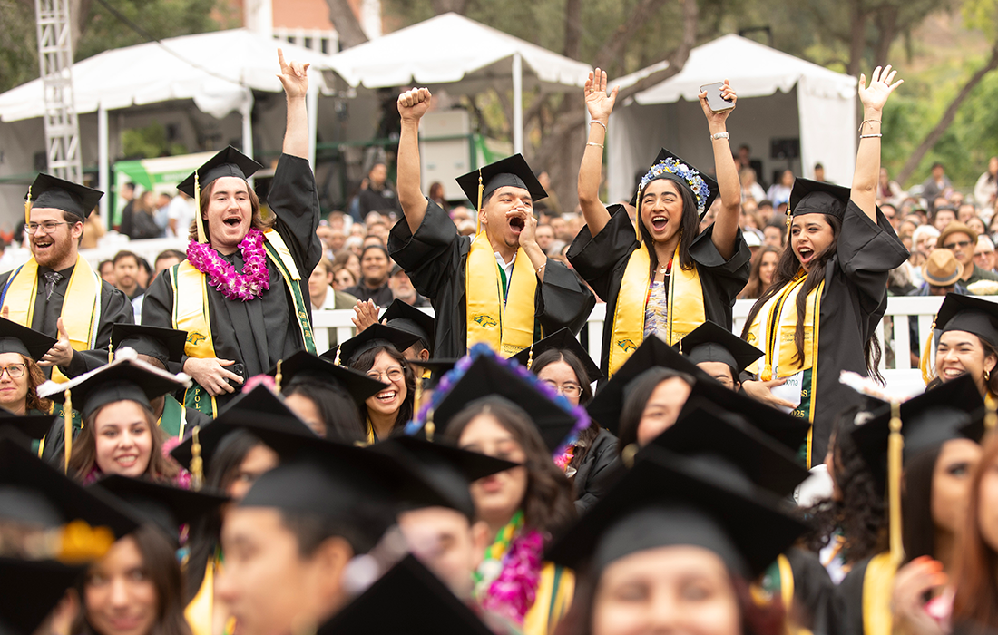 Grads from the Huntley College of Agriculture celebrate during the 2025 commencement ceremonies.
