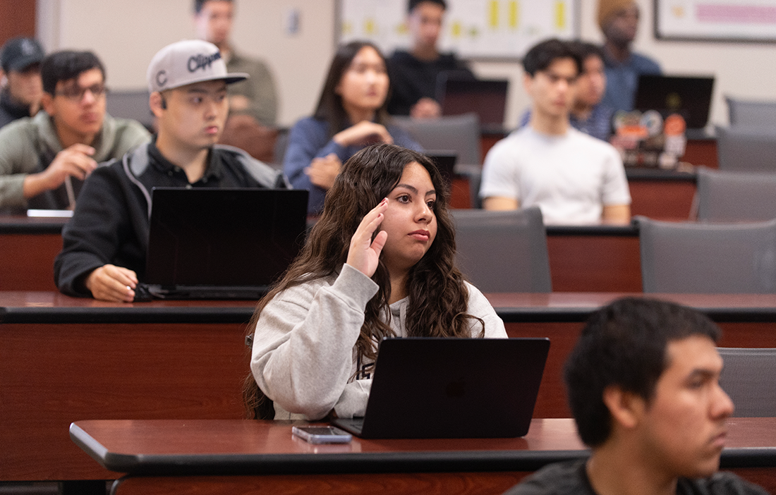 Students sit in a lecture in an Agriculture class.