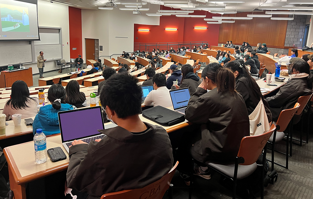High School students in a classroom compete during the 2025 write off competition.