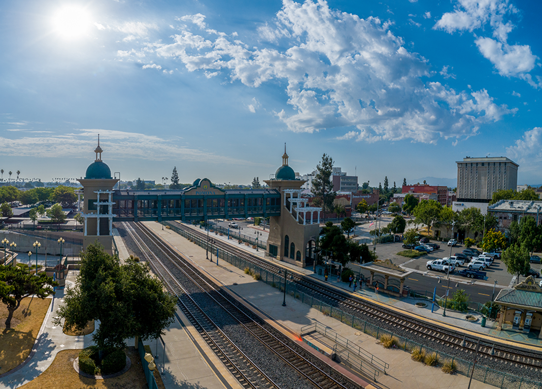 Pomona Metrolink Station and view of the City.