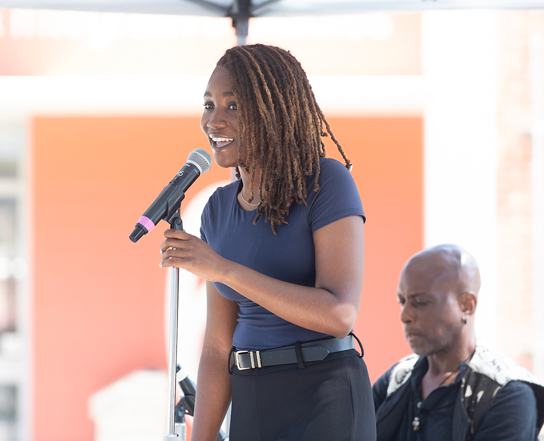 Student Lorynn Barnett sings We Shall Overcome