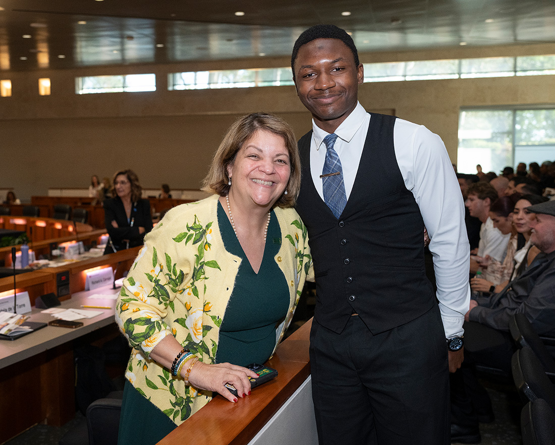 KeJuan Jones smiles with CPP President Vanya Quinones