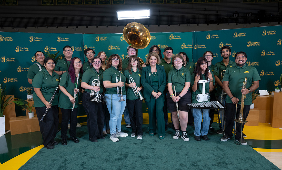 President Vanya with the Bronco Pep Band