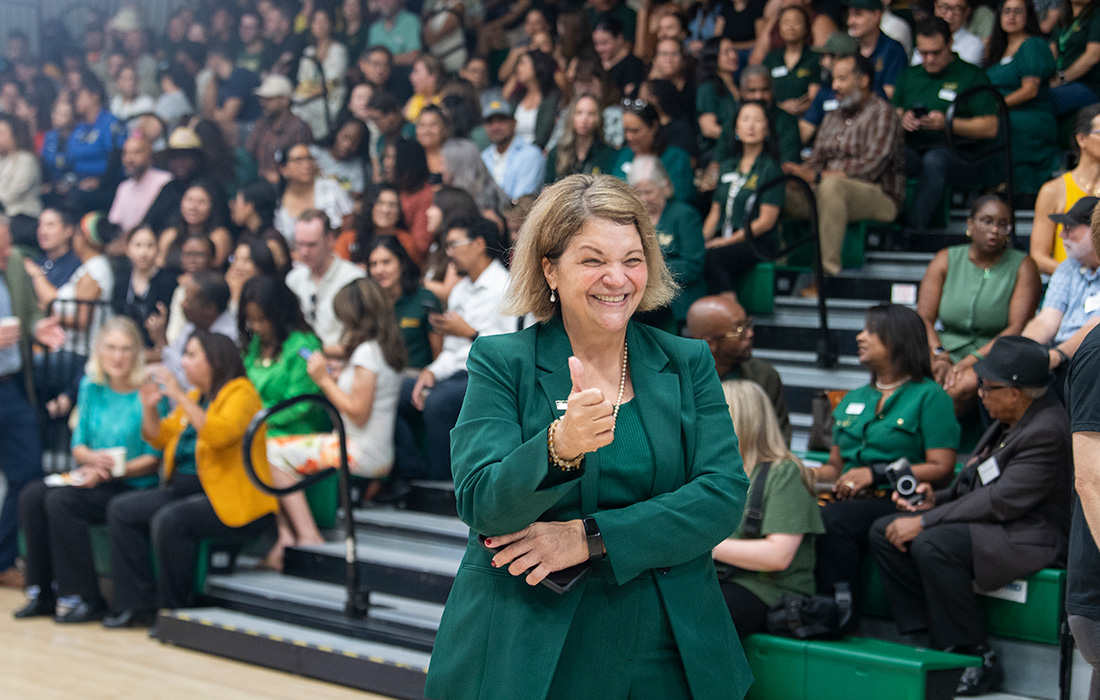 Vanya Quinones at her 100 Day celebration in Kellogg Gym