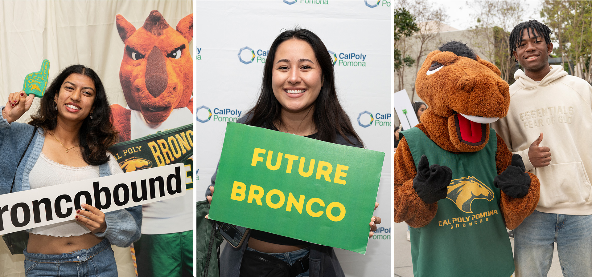 Students pose with Billy Bronco and Bronco Family signs during the 2024 open house.