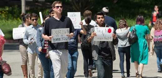 Students march on campus in support of free speech