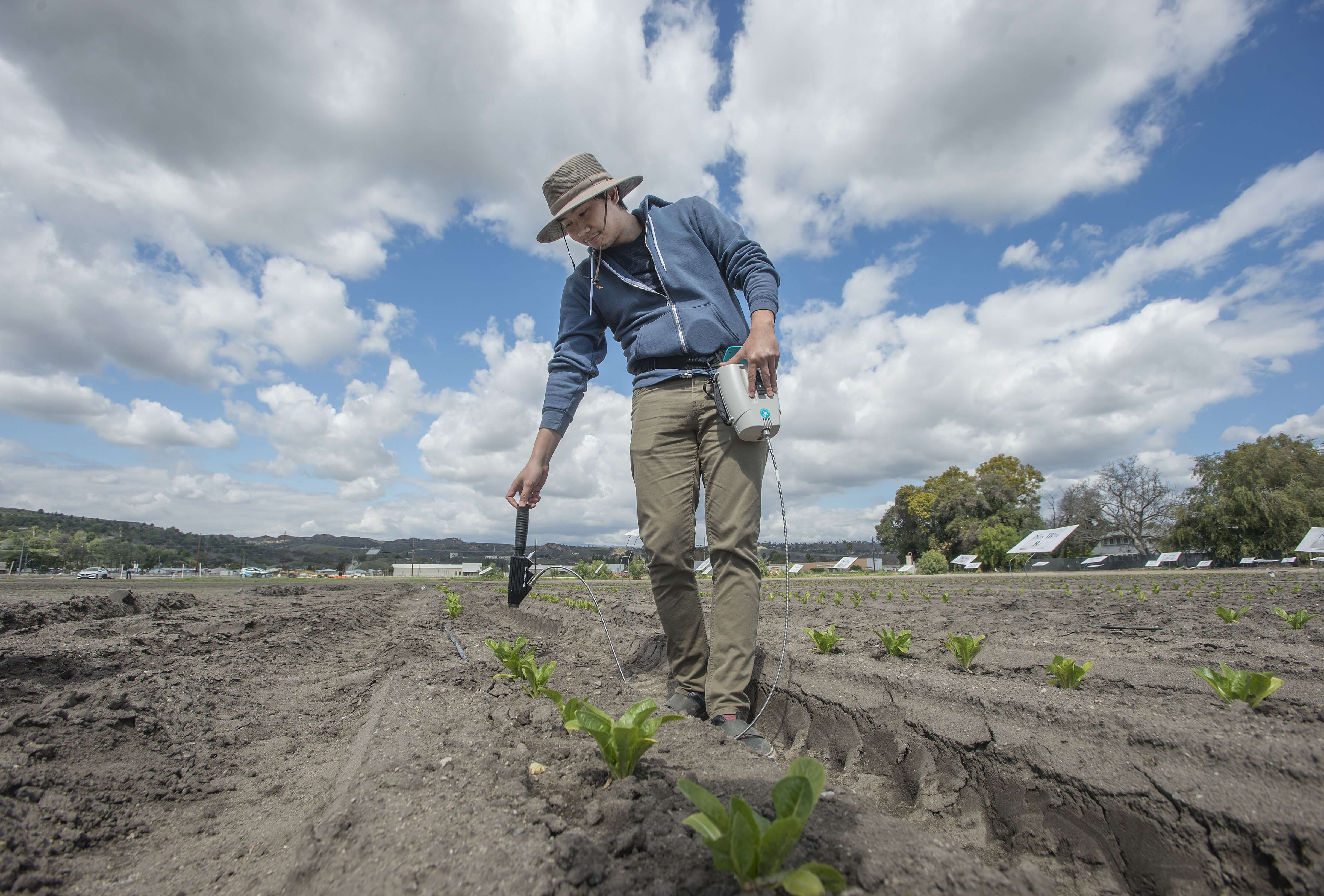 Student working outdoors in a farm