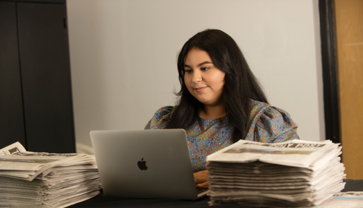 Student working on her laptop.