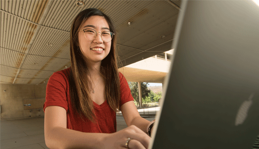 A student on her laptop.