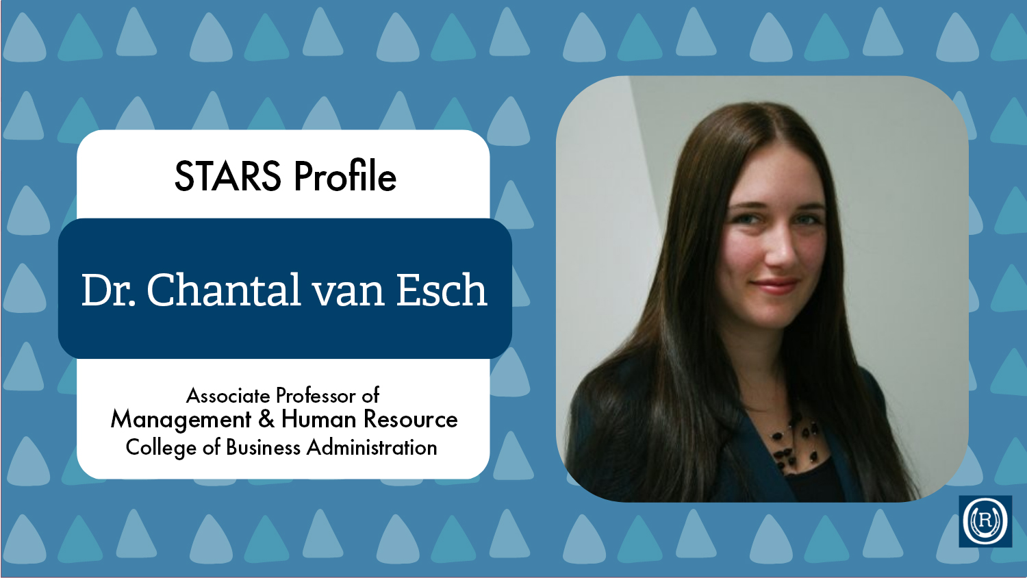 Graphic of Dr. Chantal Van Esch from the College of Business Administration.