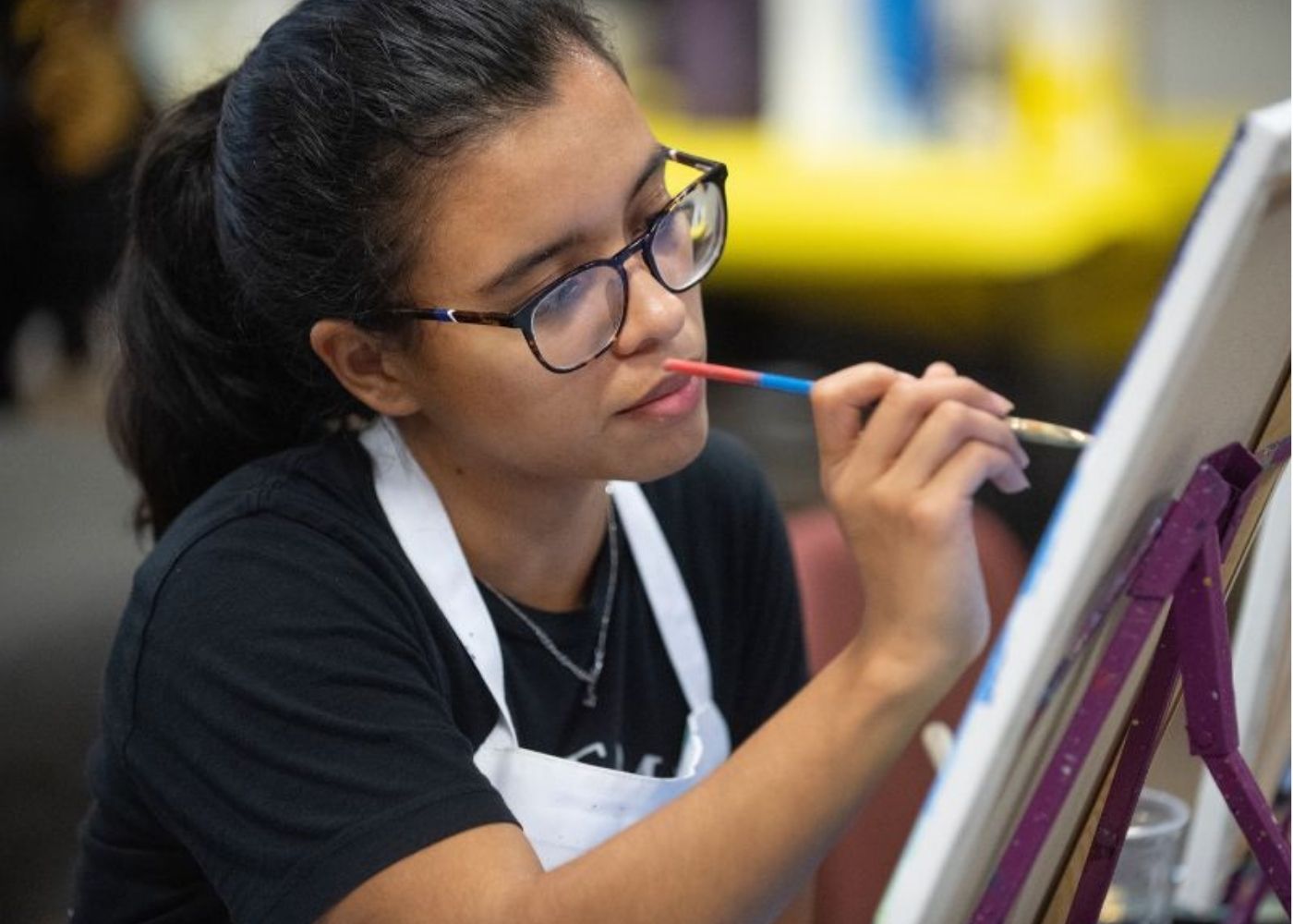 A student painting.