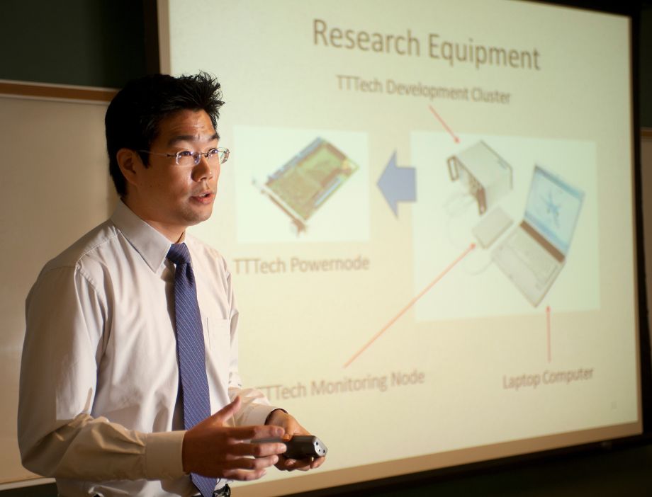 A student presenting his research.