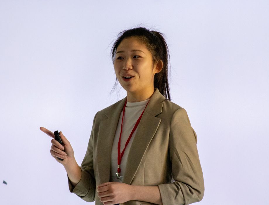 A student presenting.