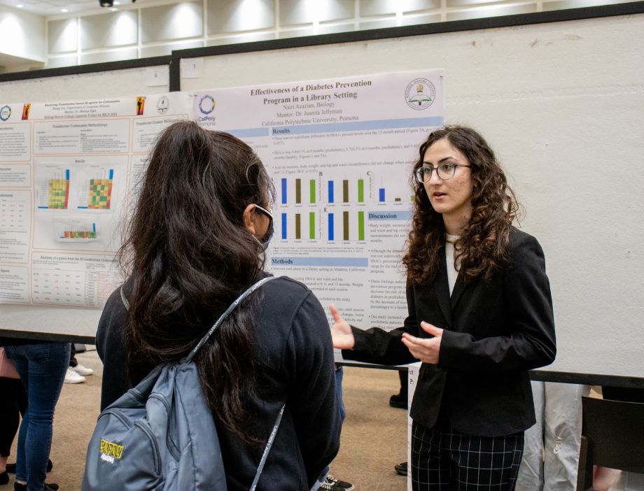 A student presenting her poster at the RSCA.