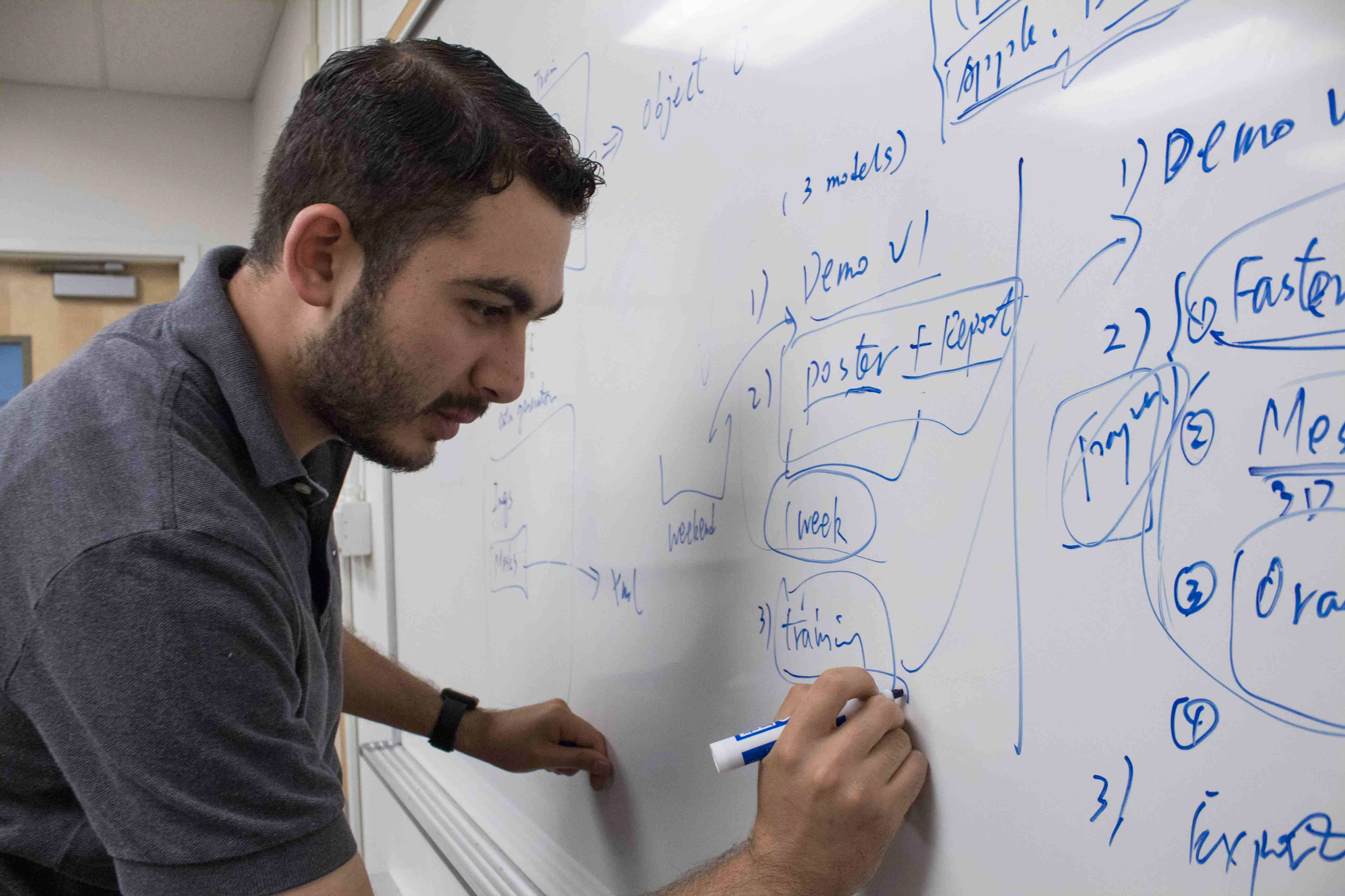 Student using a whiteboard