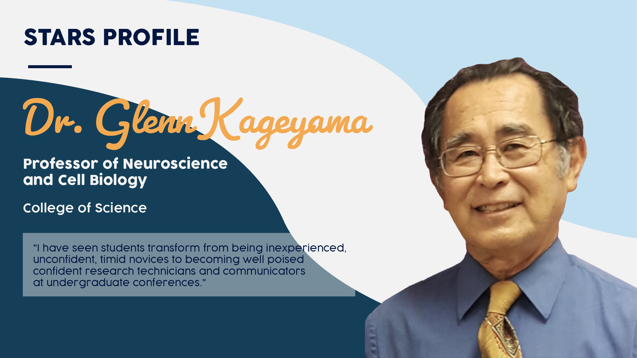 Cutout of Dr. Kageyama next to graphic and text quote