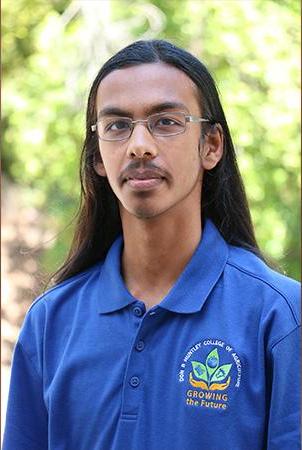 Male student wearing a polo and posing outdoors