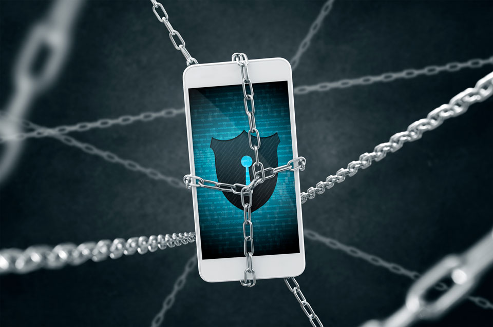 smartphone with a chain around it