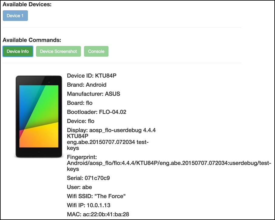 Device information for Android smartphone