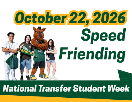 Speed Friending featuring a group of students posing with Billy Bronco