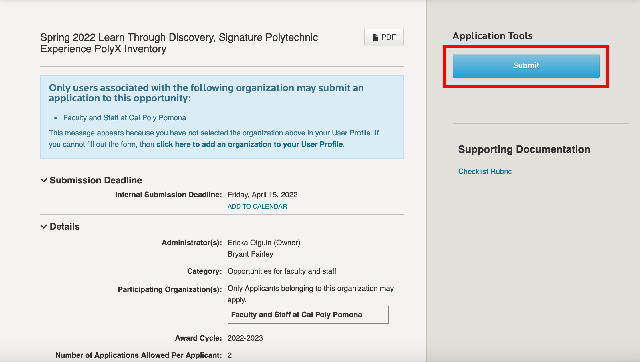 Application page instructions on infoready