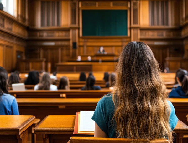 girl student in a law lecture hall