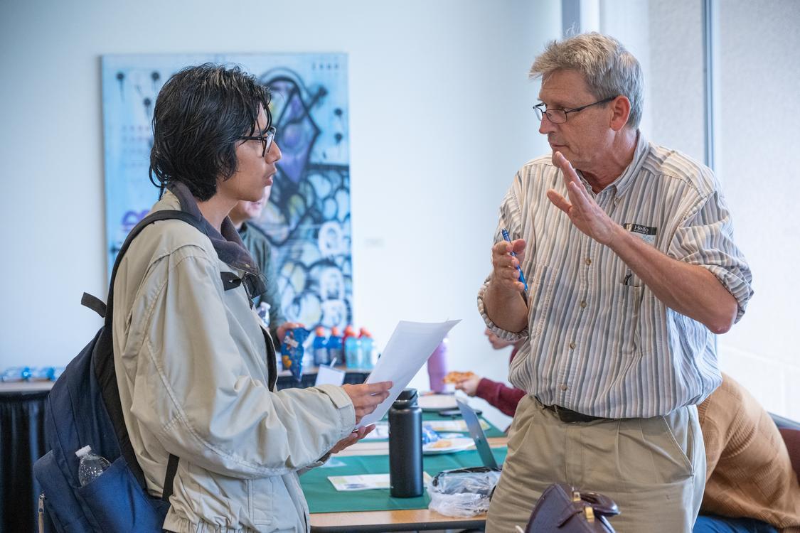 professor talking to student