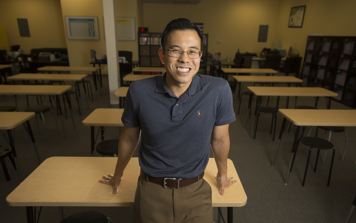 2007 alumnus Justin Lim in his San Marino High School classroom
