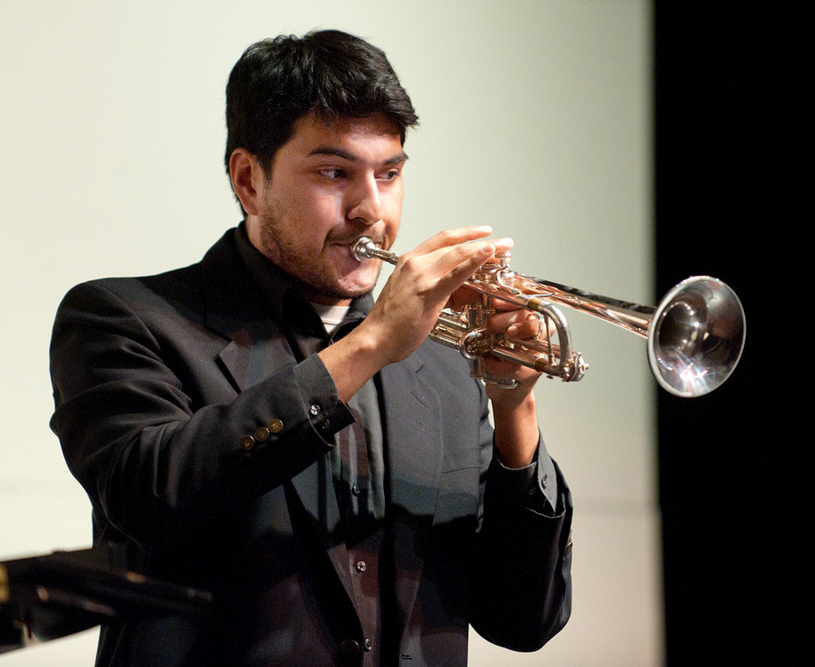 student playing trumpet