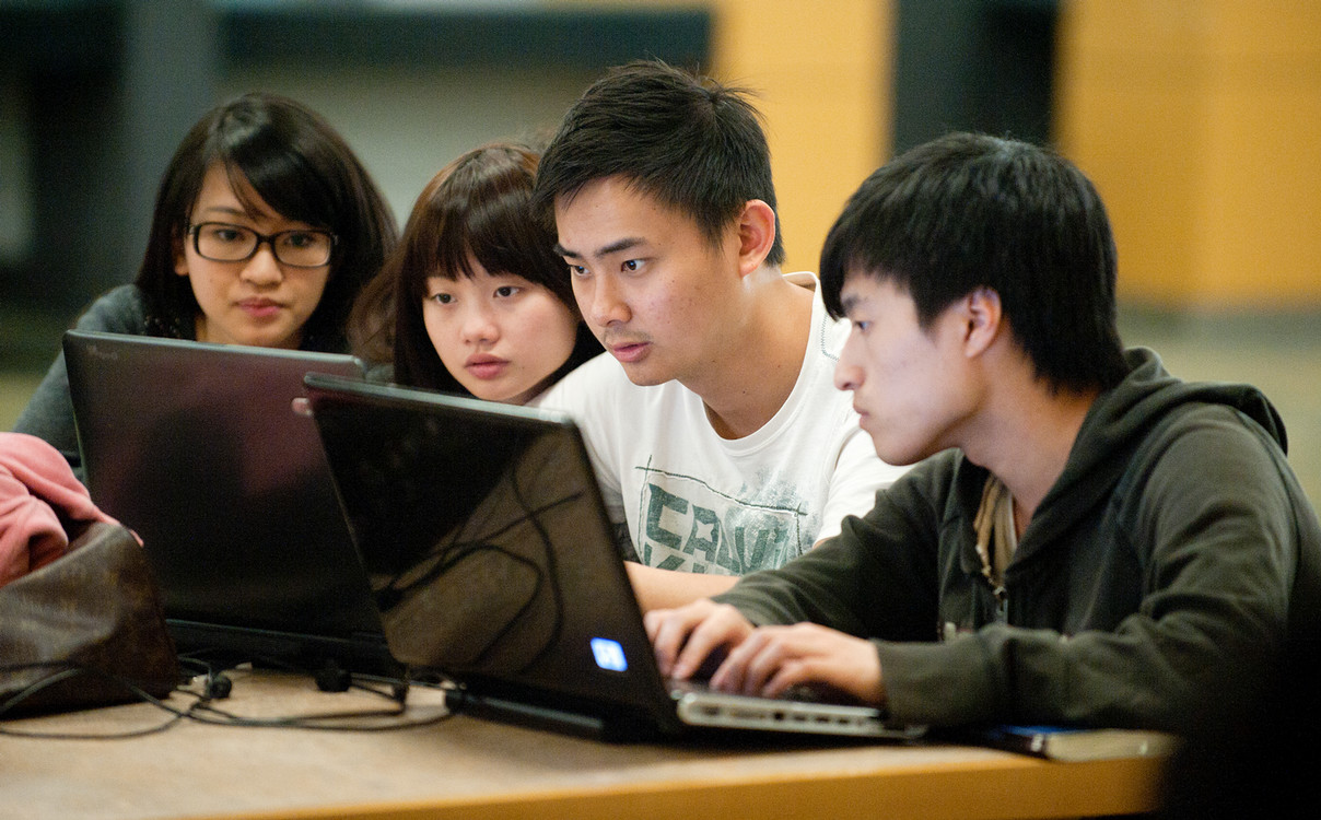 students studying in the library