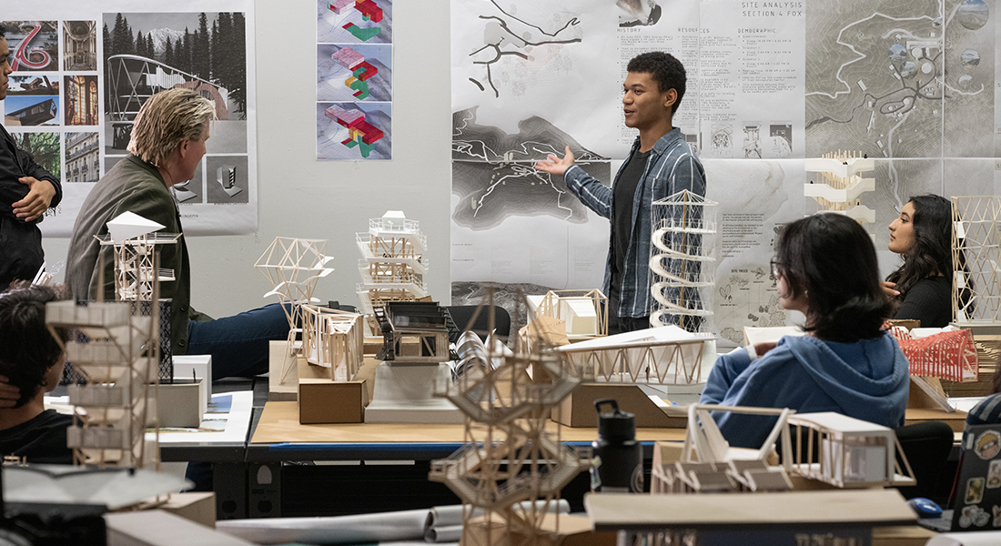 Architecture student presents in studio