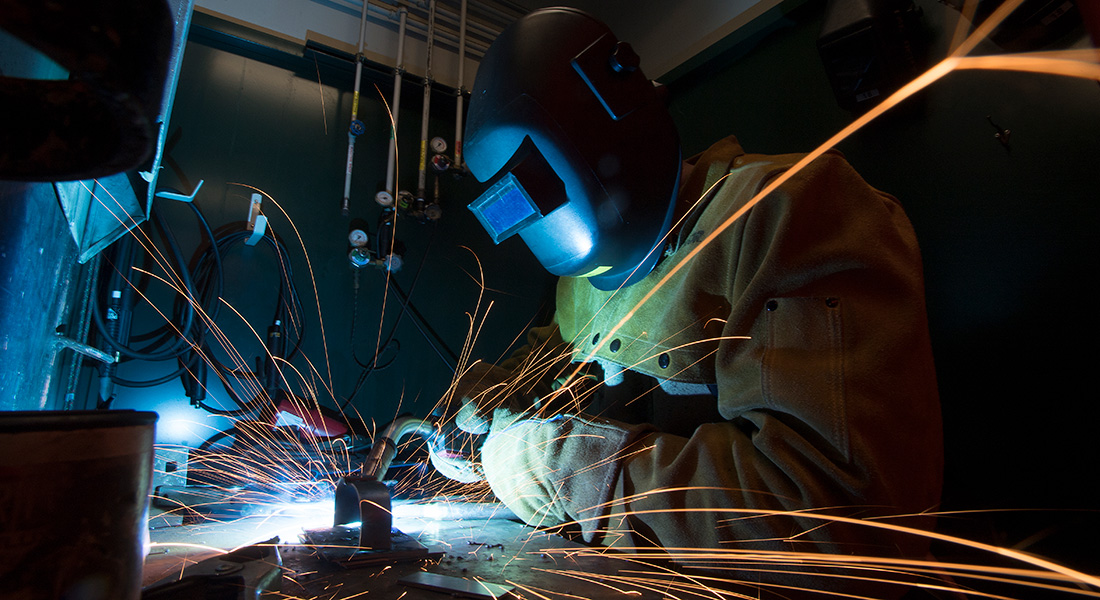A student welding