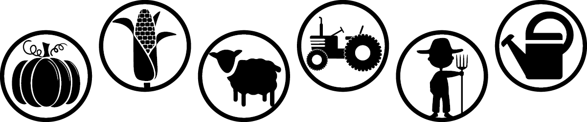 pumkin, corn, sheep, tractor, farmer, watering can