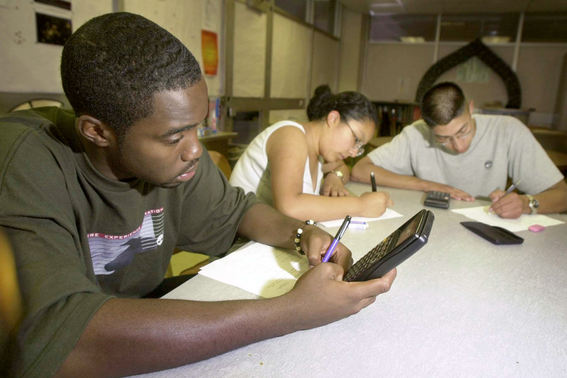 Students studying and taking a practice exam