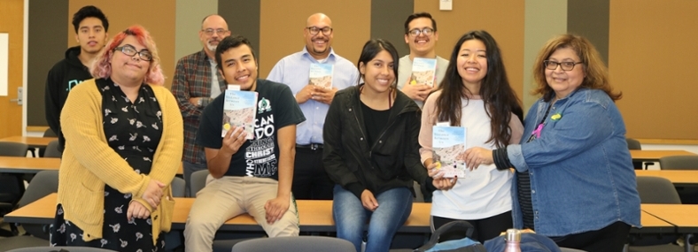 Photo of the book club with The Distance Between Us Book