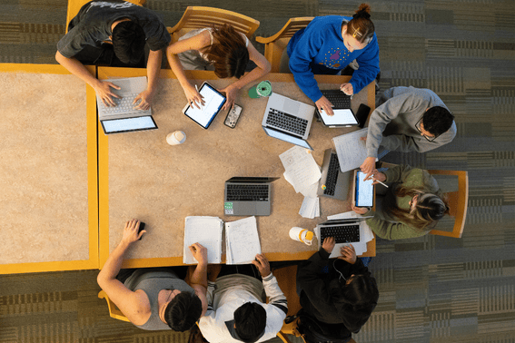 Students studying in library