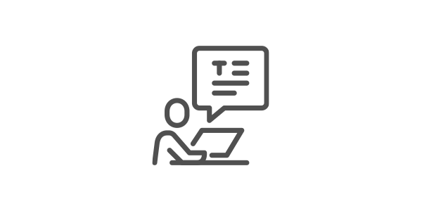 person with laptop and a speech bubble