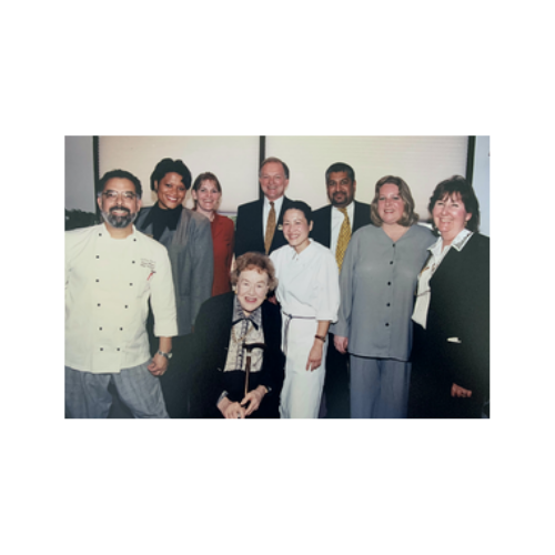 Historic scanned photo of a group of people inside the RKR.