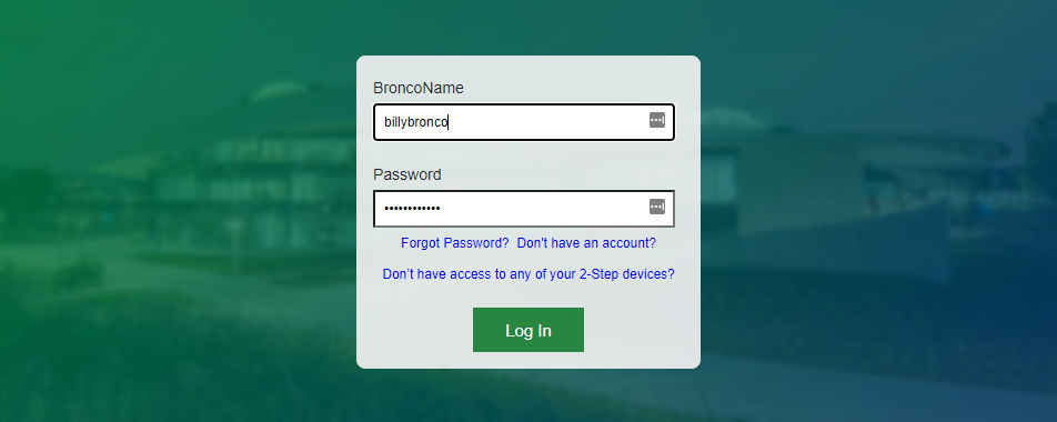 Screenshot of entering username and password,