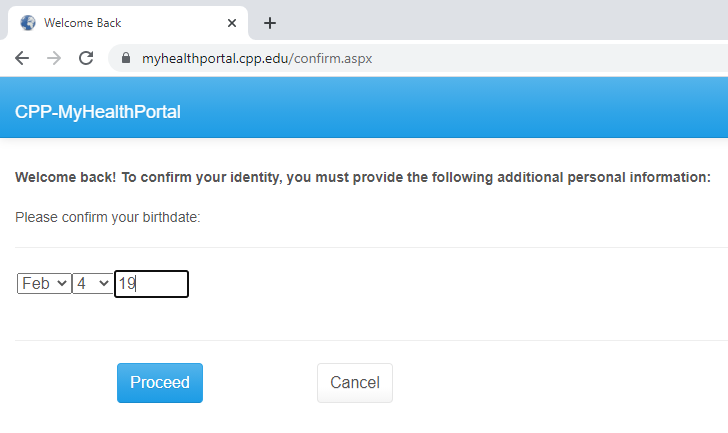 Screenshot of entering date of birth