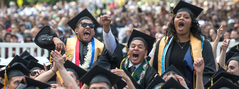 Science students cheering at Commencement
